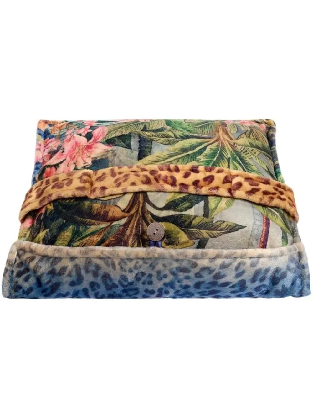 Johnny Was Meghan Cozy Travel Blanket Reversible Floral Lounge Leopard Blue NEW